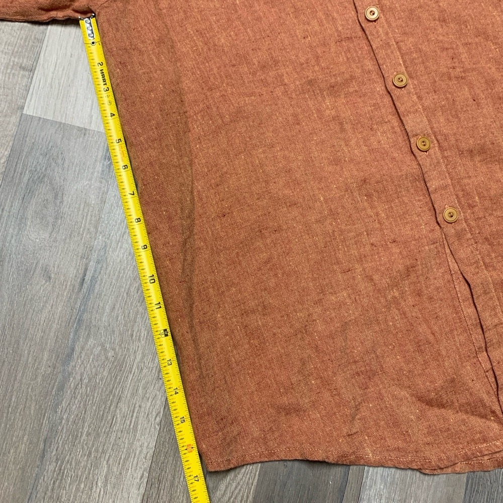 Flax Shirt Women's Orange 100% Linen Button Tunic Minimalist Lagenlook - Size M - Picture 9 of 16